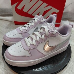 NEW Nike Women Court Borough Recraft Low Lilac White & Silver SIZE 7 WOMENS 5.5Y